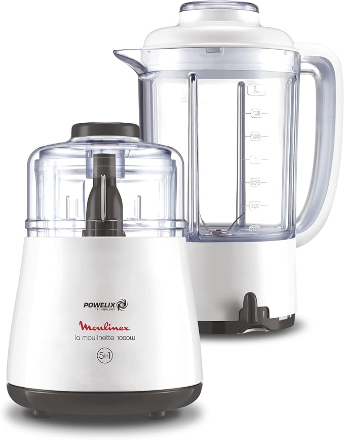 Moulinex La Moulinette Chopper With Blender, 1000 Watt, 500 ml, White - DPA241EG